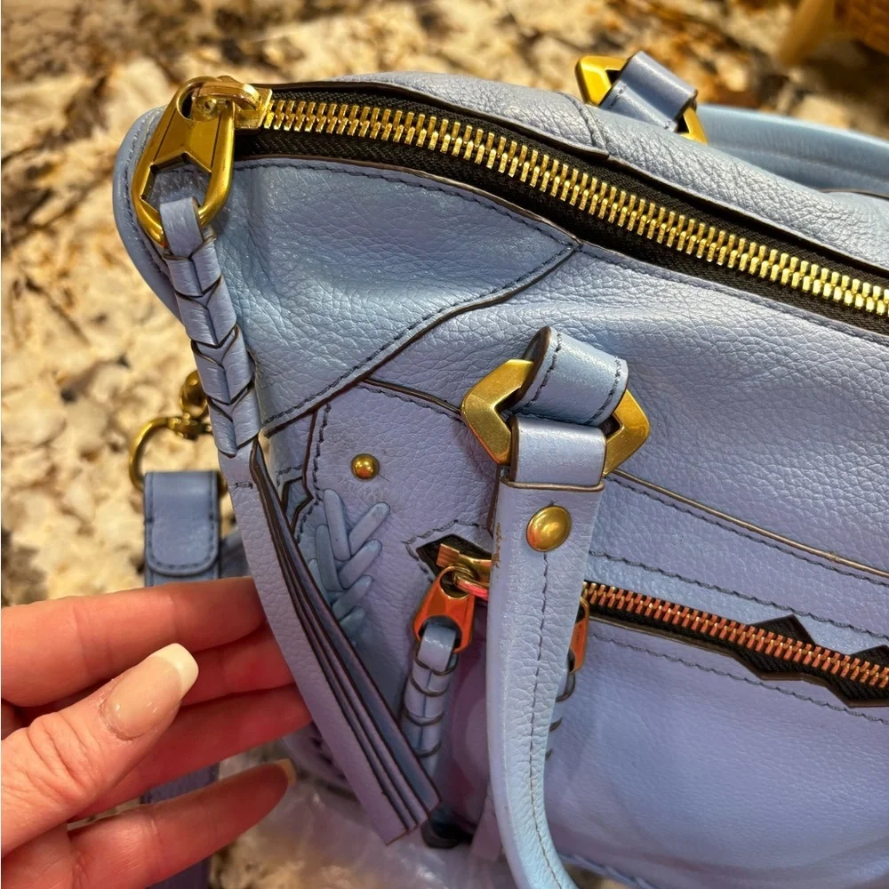 orYANY Sky Blue Leather Satchel with Gold Accents NEW!
